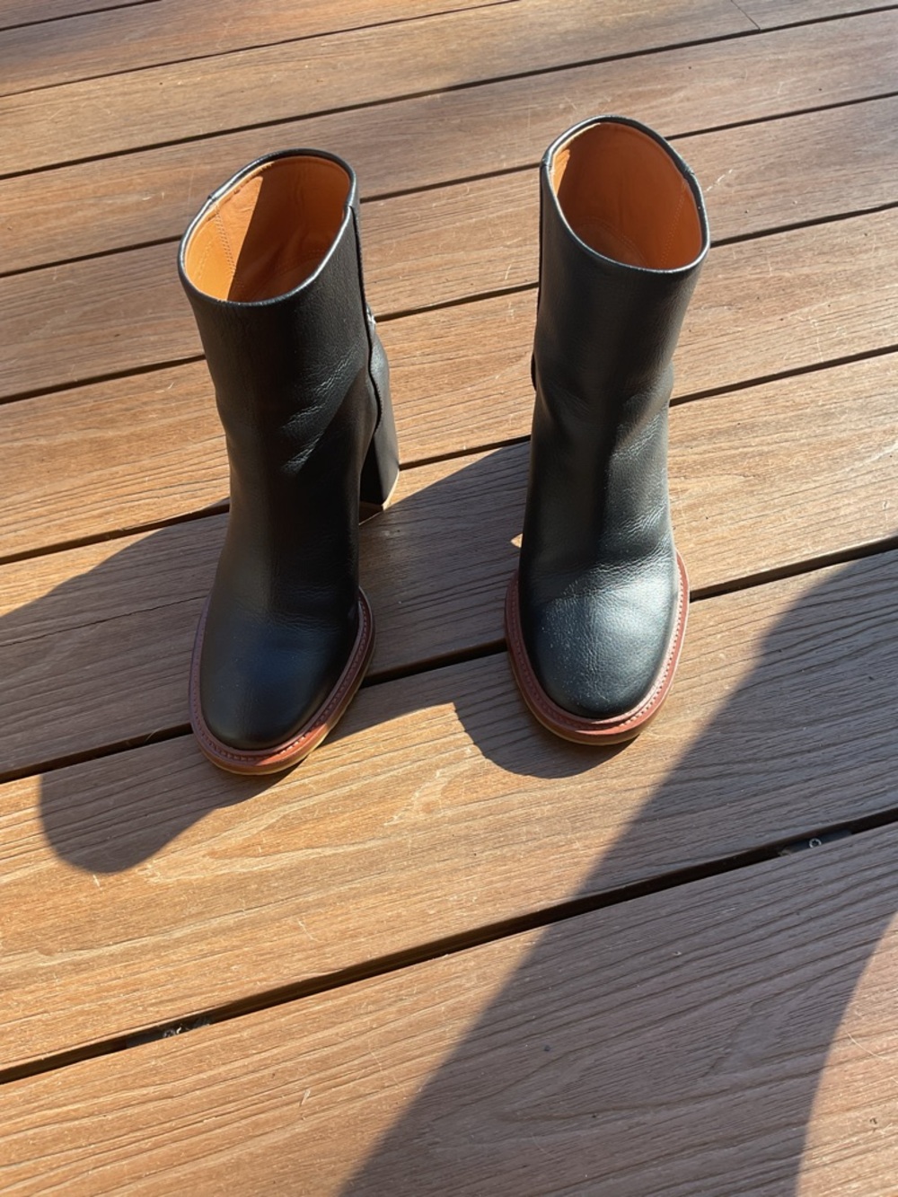 Chloe Black Leather Mid-Calf Block Heel Boots with Brown Welt